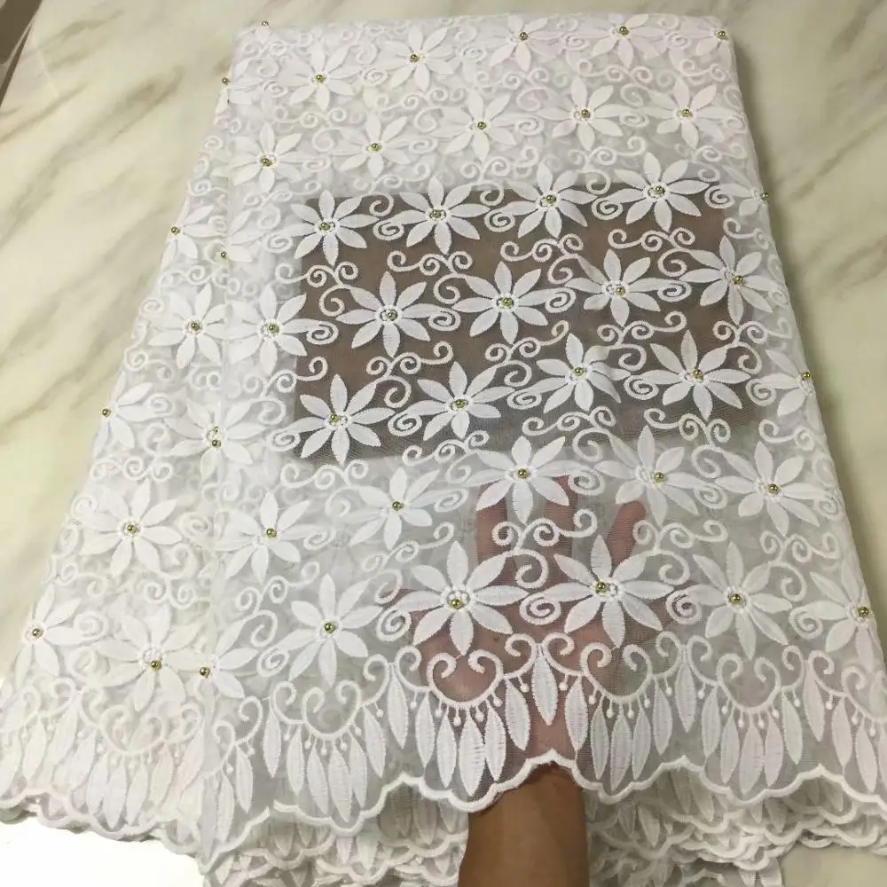 2019 African Tulle Lace Fabrics High Quality Swiss Voile Embroidered Nigerian with Beads For Wedding Party | Аксессуары для одежды
