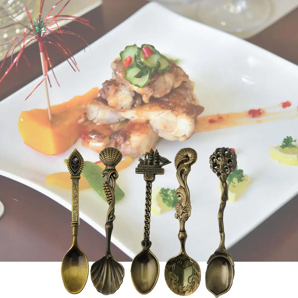 

80% HOT SALE 5Pcs Coffee Spoon Creative Elegant Compact Alloy Retro Spoon Tableware Set for Bar Home Dining Room
