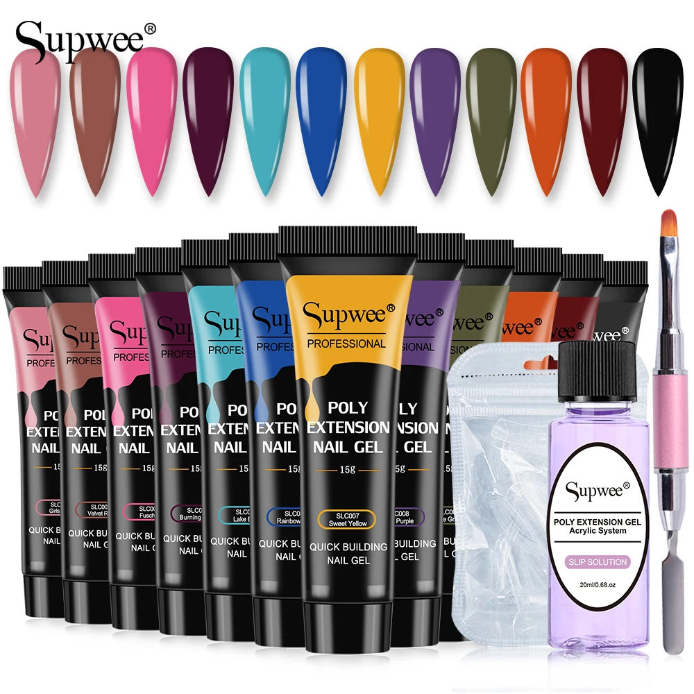 

Набор полигеля для ногтей SUPWEE, 15 мл, отмачиваемый, однотонный, быстрое наращивание ногтей, УФ/Светодиодная лампа, маникюр, полигель для ногте...