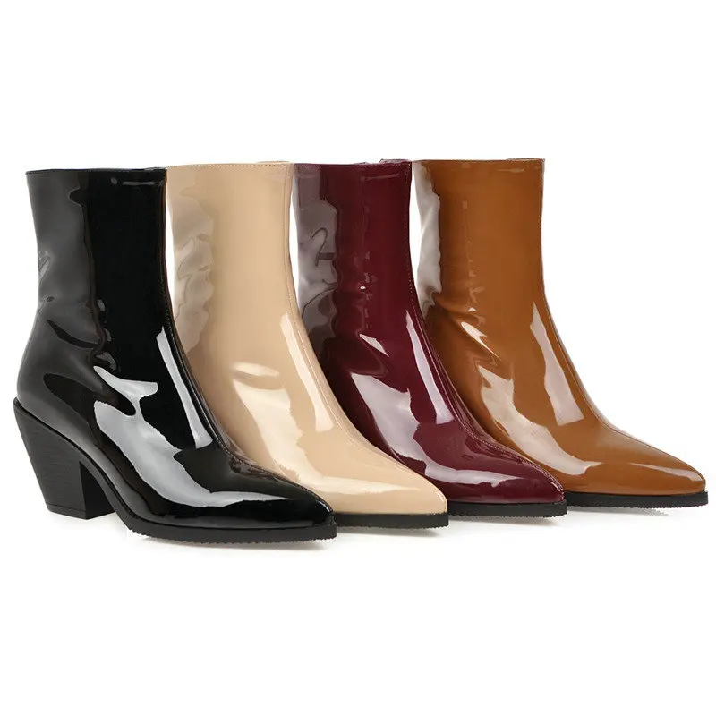 Женские ботильоны из лакированной искусственной кожи черные винные красные