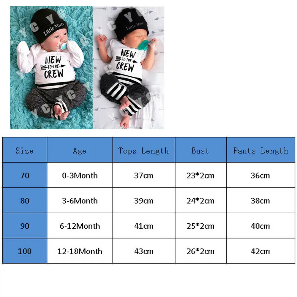 

3Pcs Infant Newborn Baby Boy Romper+Pants Outfit Clothes Bodysuit Playsuit 0-18M