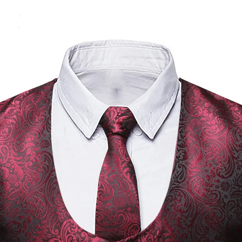 

Paisley Mens Suit Vest+Tie+Pocket Square 3pcs Set Sleeveless Floral Wedding Waistcoat U Neck Men Party Club Prom Gilet Homme XXL