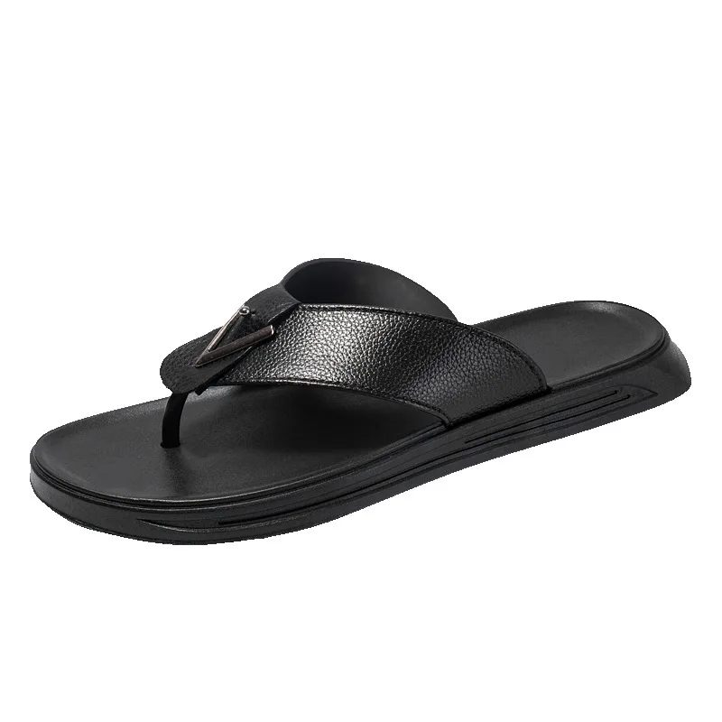 

2021 leather flip flops men's summer new outdoor platform casual sandals fashion beach slippers ashion Flip Flops Flat Heels