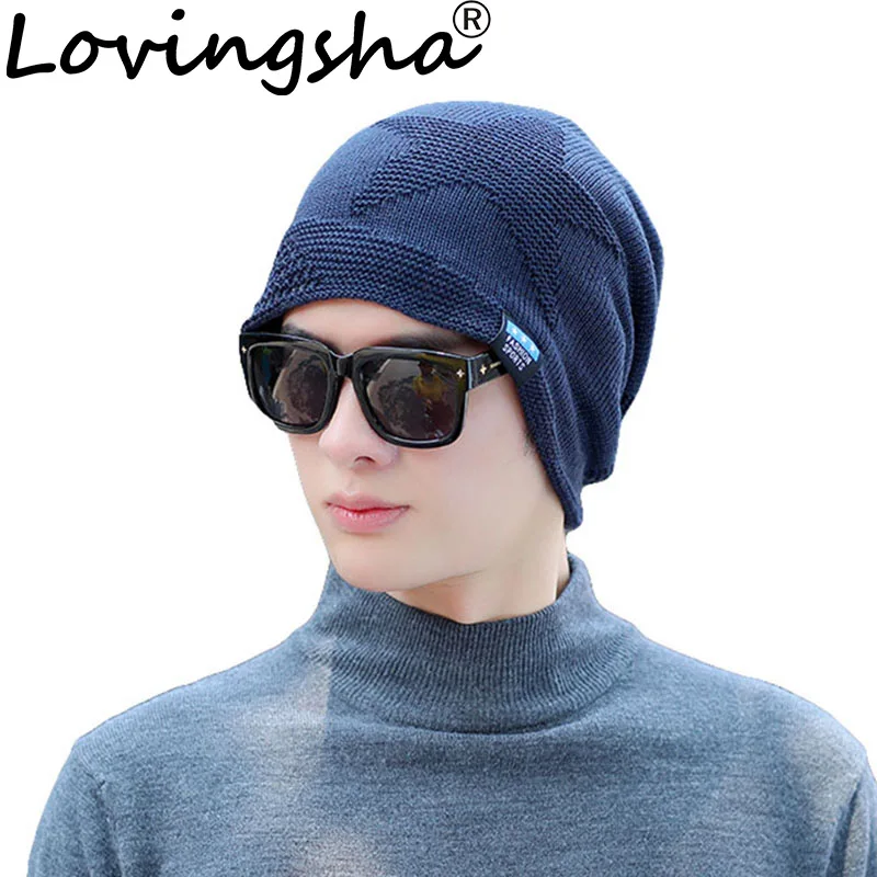 

LOVINGSHA Brand Star Design Warm Hats For Women Beanie Men Knitted Knit Skullies Baggy Bonnet Girl Faux Fur Winter Caps HT121