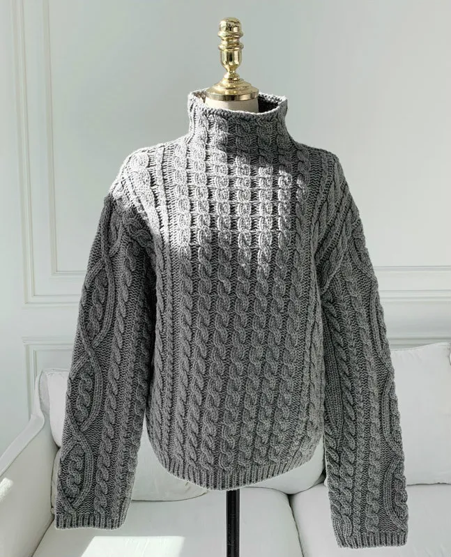 

Sweter Women Chic Casual Turtleneck Sweaters Warm Pullover Winter Twisted Sweater Jumpers Long Sleeve Loose Knitting Tops Femme