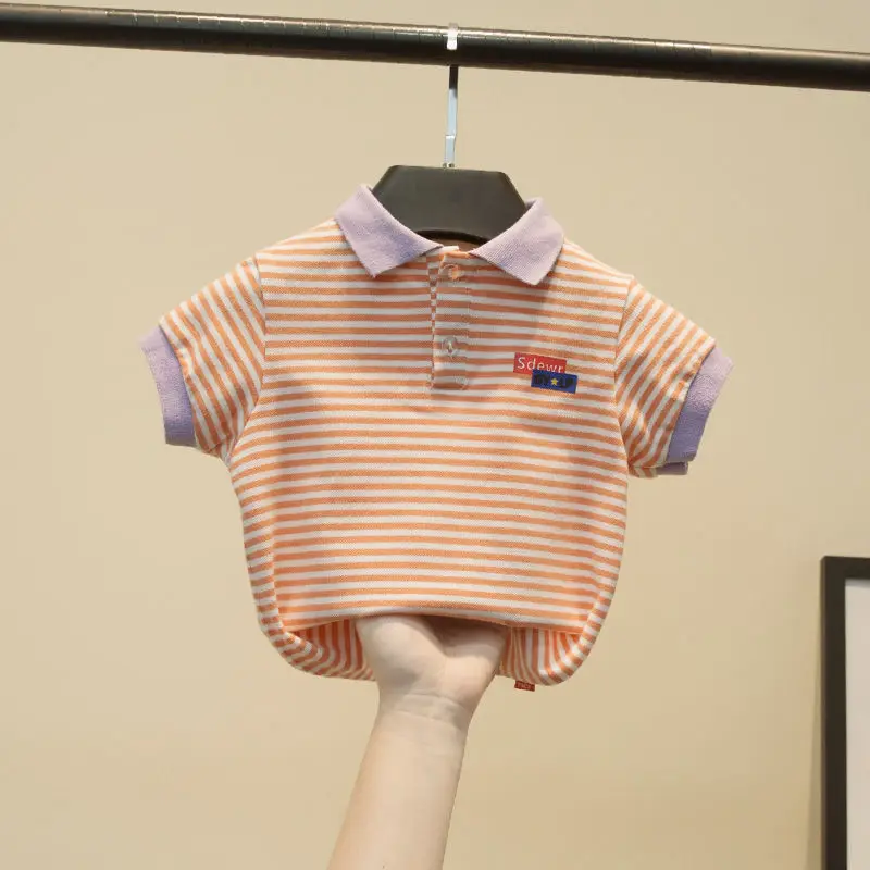 

Дизайнерская Брендовая детская рубашка с коротким рукавом, одежда для мальчиков-подростков, летняя детская рубашка-поло в полоску, наряды, ...