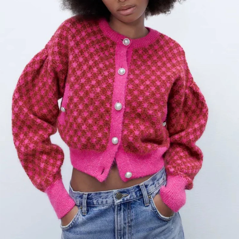 

2022 Women Knitted Plaid Coats Spring Autumn Single Breasted Long Sleeve Jacket Soft Sweater Warm Casual Vintage Outwear