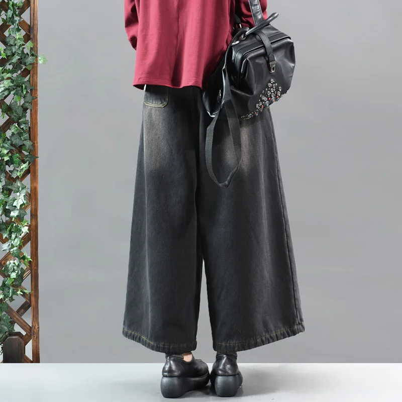 Зимние джинсы больших размеров Свободные флисовые Для женщин ретро джинсовые