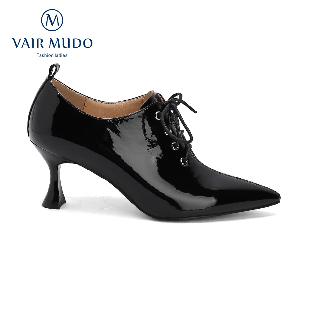 

VAIR MUDO Women Pumps Shoes HIgh Heels Pointed Toe Lace Up Black White Office & Career Sewing Thin Heels Women Shoes WM-X134-C