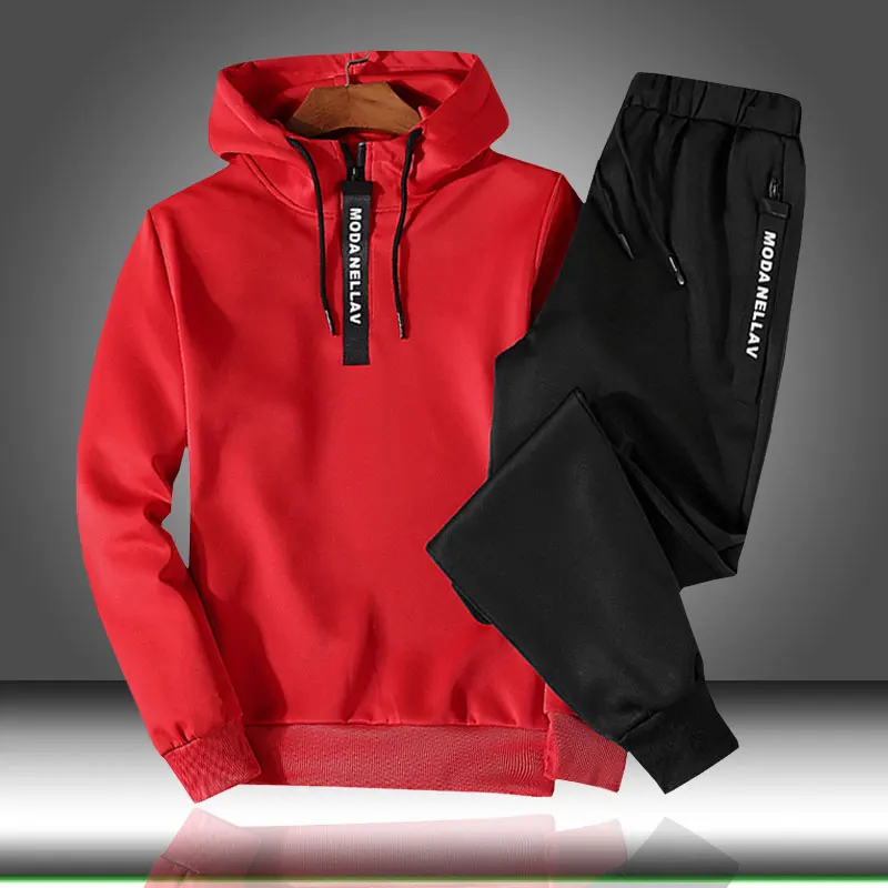 

Patchwork Men's Sportswear Sets 2020 Autumn Winter Hooded Thick Male Casual Tracksuit Men 2 Piece Sweatshirt + Sweatpants Set