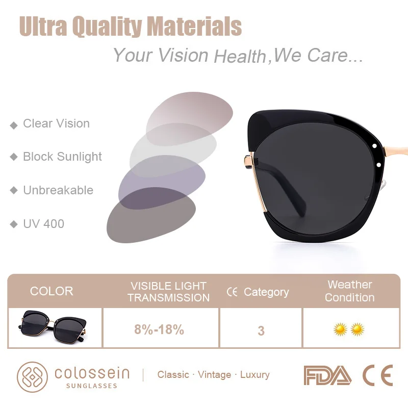 Женские винтажные классические очки COLOSSEIN роскошные поляризационные
