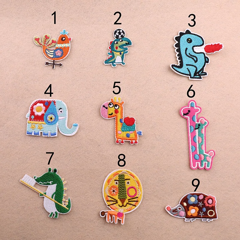 

9 Styles Cartoon Cute Animals Embroidered Patches Iron On Clothing DIY Stripes Elephant dinosaur tiger Clothes Badge Patch Jeans