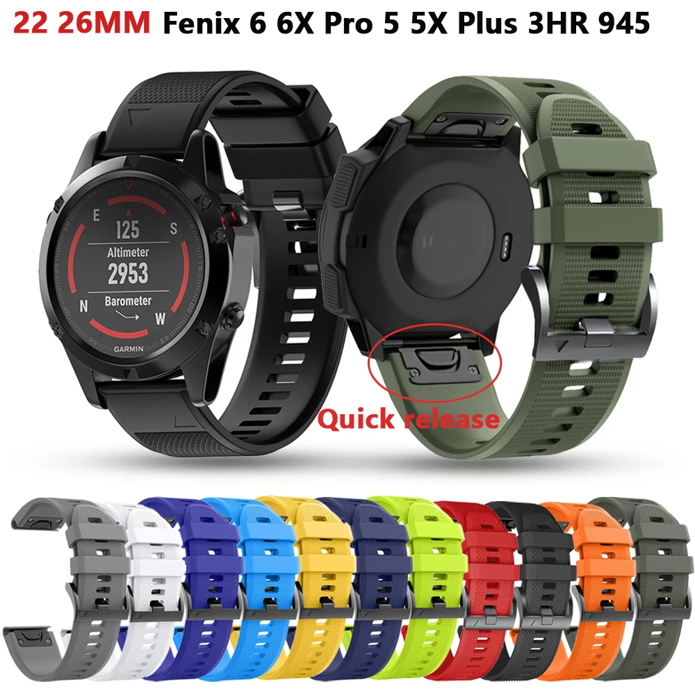 

22 26mm Sport Silicone Watch Strap Band Quick Release Bracelet For Garmin Fenix 6 6X Pro 5 5X Plus 3 HR 945 Mk1 Wristband Belt