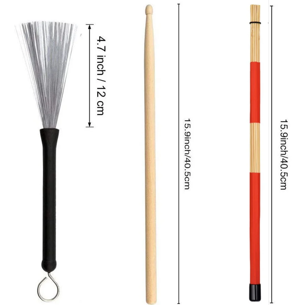 

Drum Sticks Set 1 Pair 5A Maple Wood Sticks1 Retractable Wire Brushes Rods Set Non-slip Surface