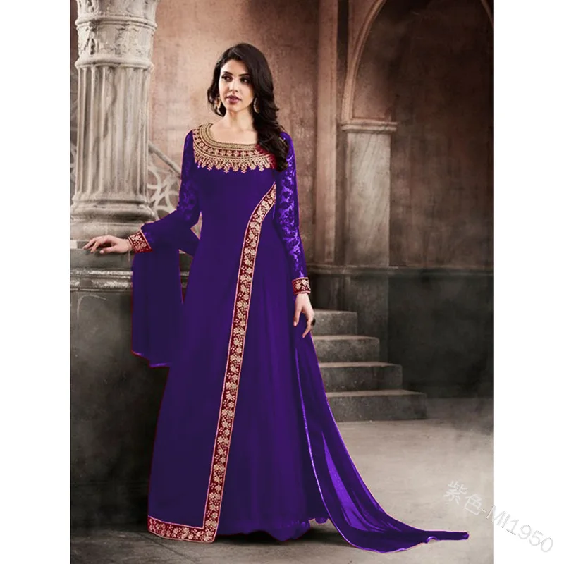 

Women Vintage Arabian Dress Floral Flower Full-Sleeve Autumn O-Neck Chiffon Fashion Indie Folk Casual Lady Long Maxi Dresses