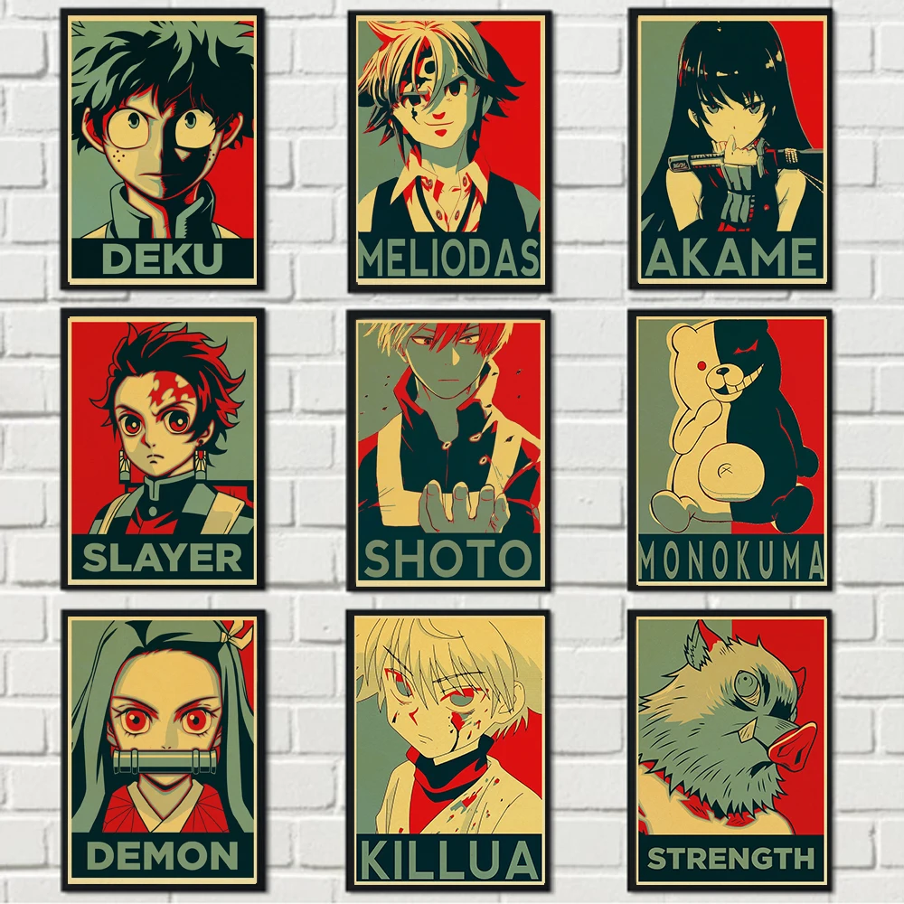 

Janpnese Anime My Hero Academia/HUNTER×HUNTER/Demon retro posters kraft paper HD Painting For Home Decor wall stickers