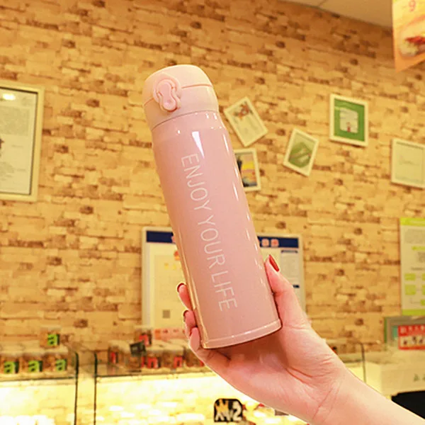 500ml Pink Creative Double Wall Stainless Steel Vacuum Flask Fashion Coffee Tea Thermos Mug Travel Drink Bottle Thermomug for Gifts - Цвет: 500ml Pink
