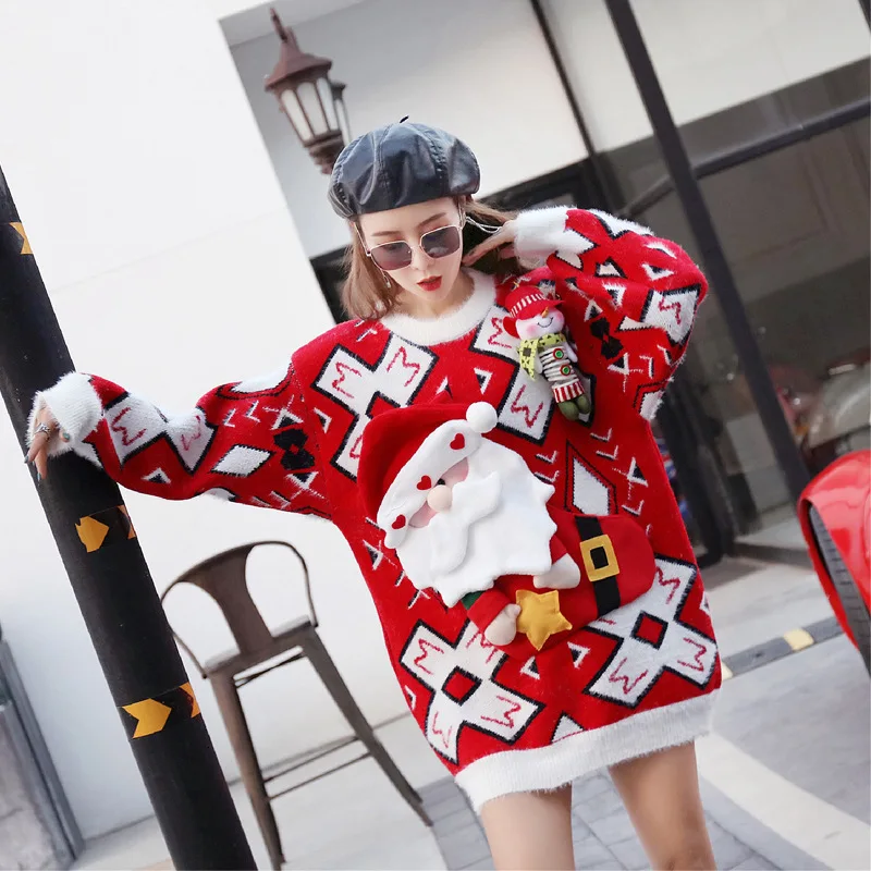 Женский свитер с принтом QING MO Зимний пуловер рисунком из мультфильма 4 вида ZQY2076