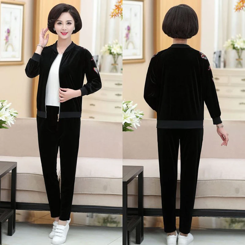 

Plus size 5xl Autumn Sweatshirt Cardigan Suit Women 2019Casual Gold velvet Tracksuit Sets Ladies Two Set Sweatshirt+Pants suits