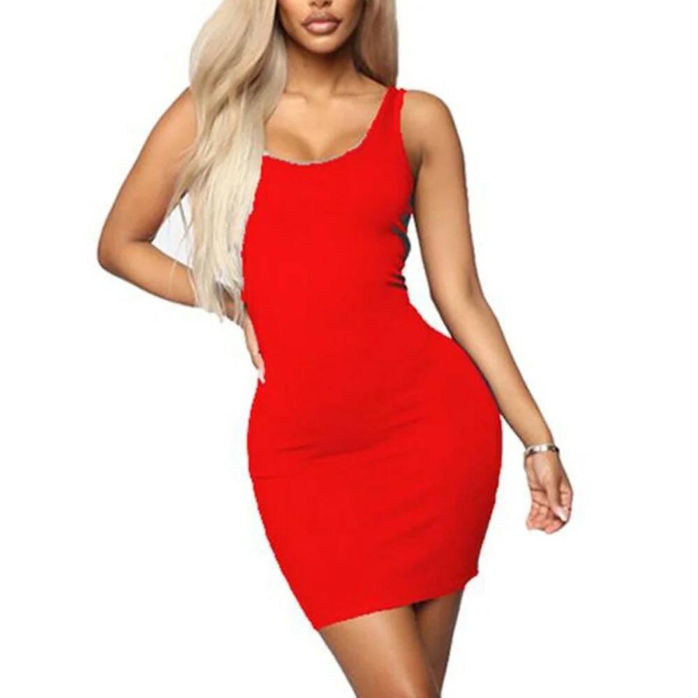

Women's Sleeveless Plain Mini Short Dress Ladies Summer Holiday Beach Sundress