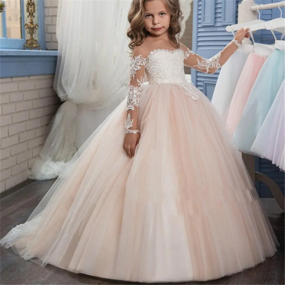 

Платья для девочек, на свадьбу, с цветочным принтом, элегантные платья для первого причастия, тюлевые Бальные платья для девочек, Пышное Платье