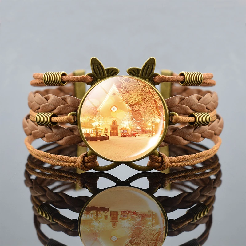 Рождественский Снежный дом бронзовый коричневый браслет ручной работы модный
