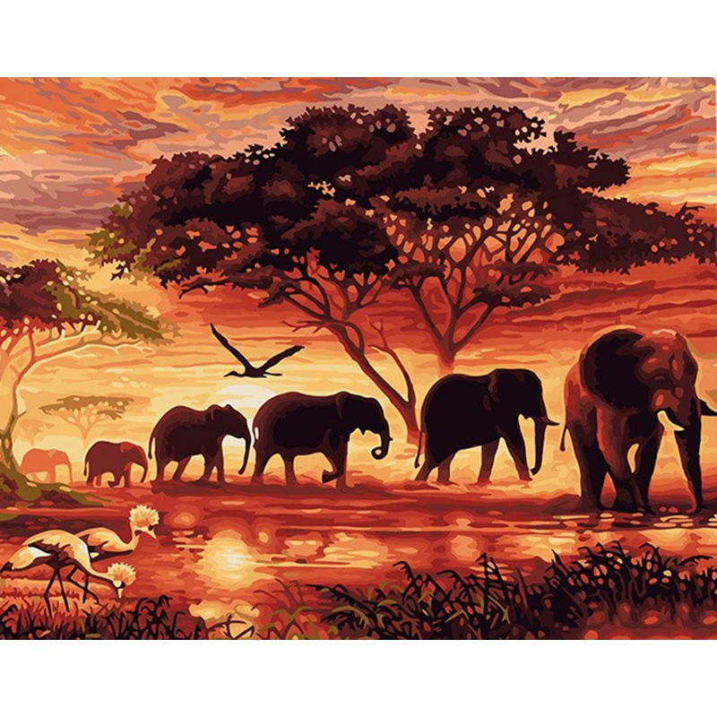 

RUOPOTY Elephants Landscape DIY Digital Painting By Numbers Modern Wall Art Canvas Painting Unique Gift For Home Decor 60x75cm