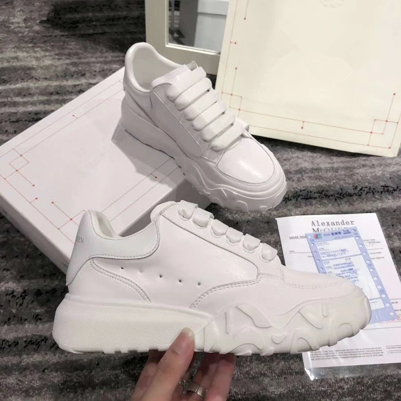 

Women Sneakers Real Leather Shoes Spring Trend Casual Flats Sneakers Female Mixed Color Comfort White Vulcanized Platform Shoes