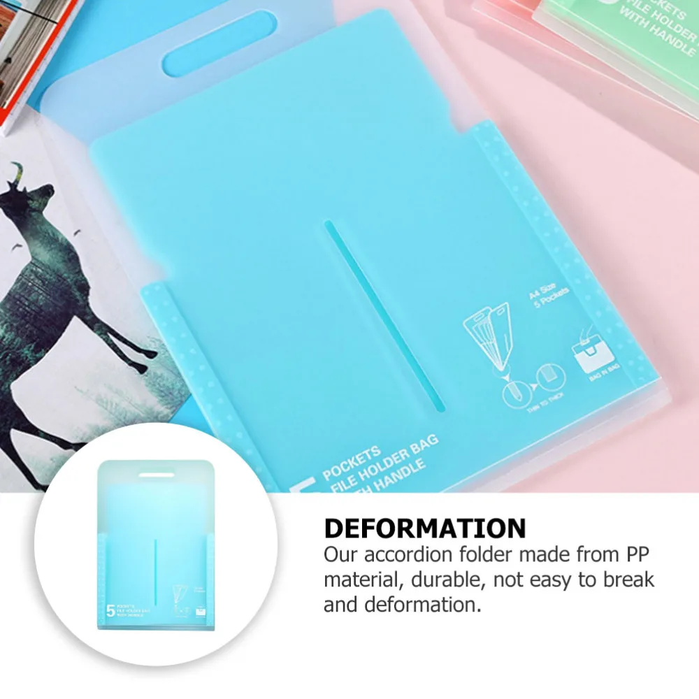 

A4 Size Accordion File Folder Multifunction 5 Pockets File Organizer with Handle