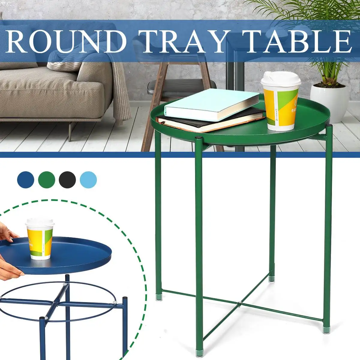 

Coffee Tea Table Round Modern Home Decor Metal Anti-skid Sturdy Side Table Nightstand for Outdoor Indoor Living Bed Room Patio