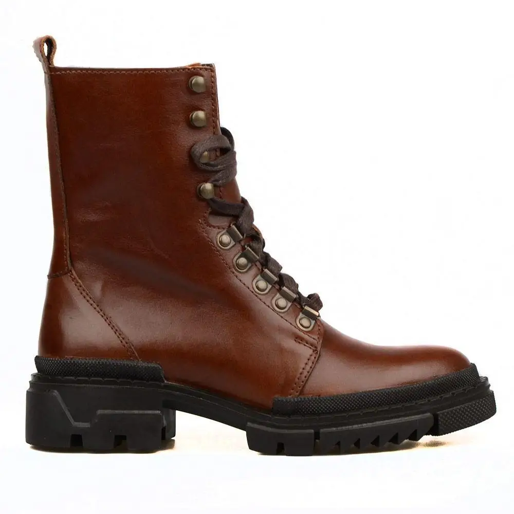 Ботильоны женские коричневые на шнуровке из натуральной кожи