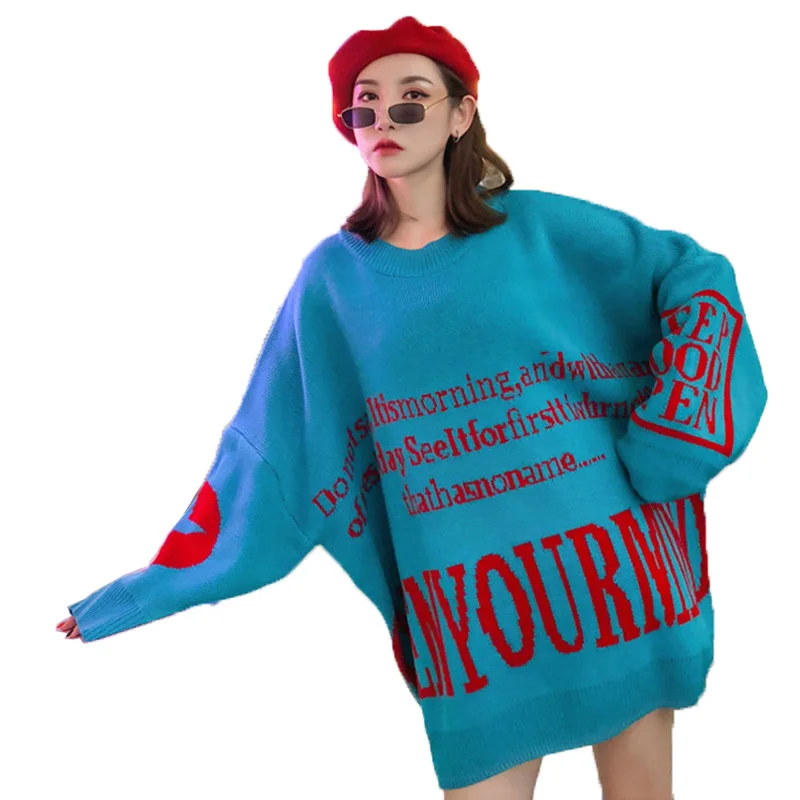 Vefadisa Women Loose Letter Pullover Sweater Dress 2019 Winter Knitted Batwing Shape Plus Size DQ487 | Женская одежда