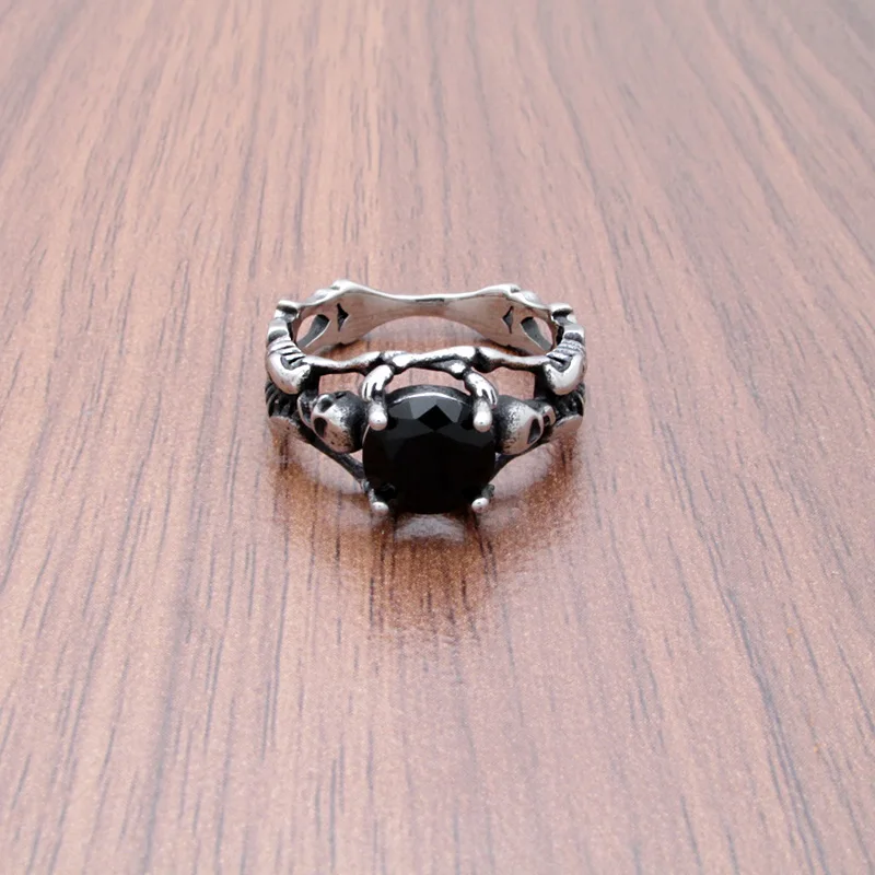 Кольцо из нержавеющей стали с черным призраком злом двойным черепом скелетом и