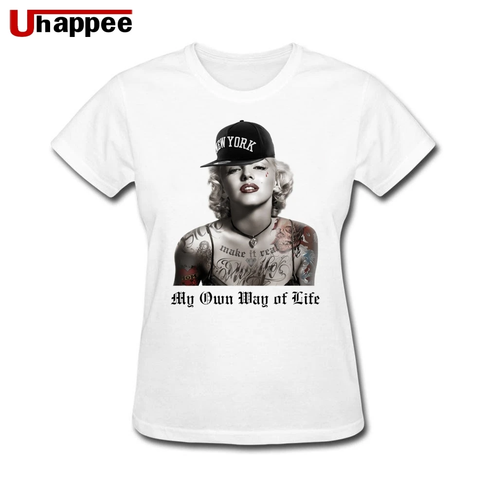 Панк Мэрилин Монро тату Футболка женская Повседневная короткий рукав 100% хлопок