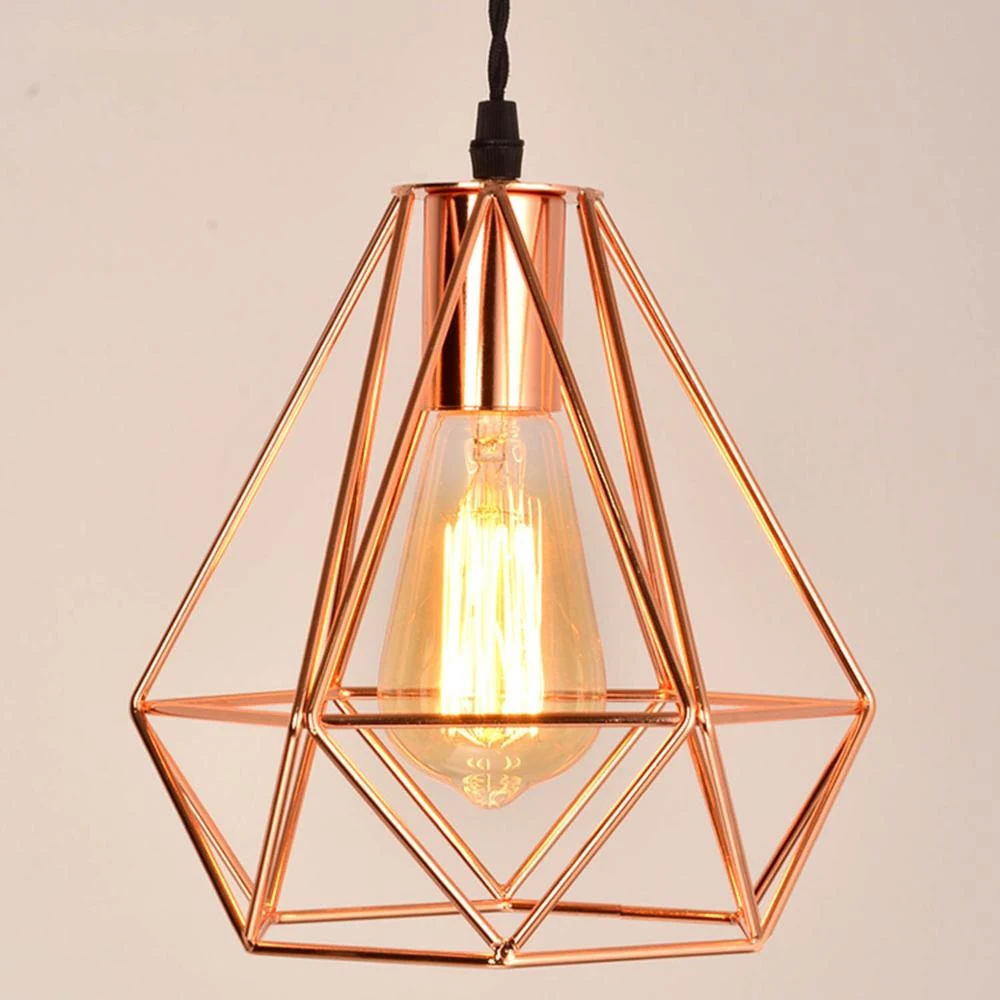 Lámpara colgante de jaula de Metal Industrial, nórdica, moderna, Vintage, chapado en oro rosa, creativa, para restaurante y sala de estar