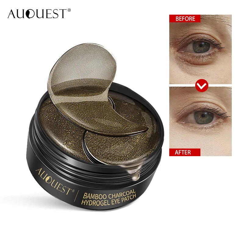 AuQuest 60pcs Hydrogel Eye Patch Dark Circles Puffy Eye Remover Detox Bamboo Charcoal Black Under Eye Mask Firming Skin Care