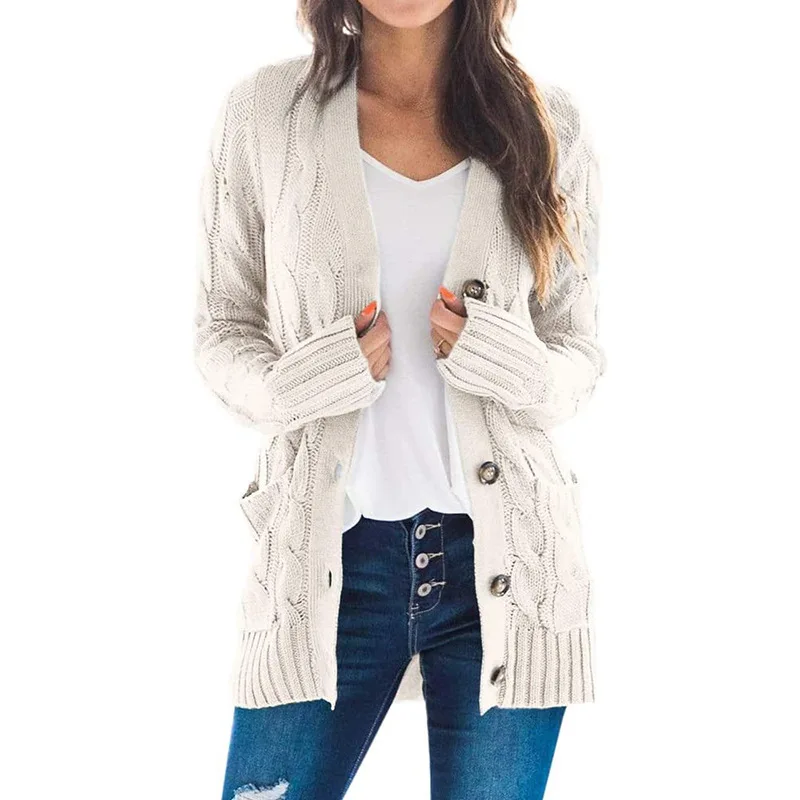 

Autumn and Winter New Women's Clothing European and American Casual Cardigan Coat Solid Color Twist Button Sweater
