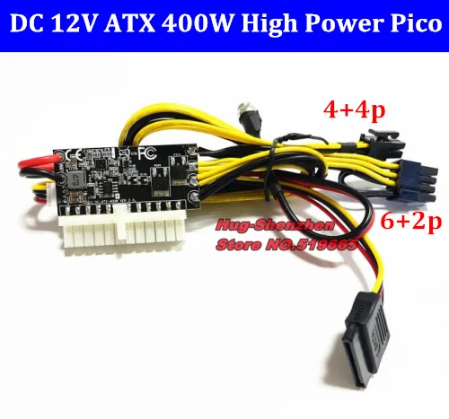Nova Fonte de Alimentação com Comutador dc 12v 400w Módulo de Saída para pc Atx 24pin Pico Psu Carro Mini Itx dc para dc Power Gpu 8pin Mais 4 Cabos de computador e conectores