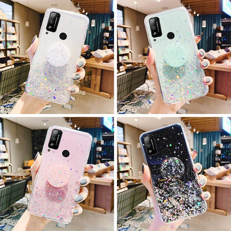 P30Lite Glitter Case For Huawei P30 Lite P20 P40 Pro Plus P50 Case Honor 10i 10X Lite 20 30 20i P10 Cover Holder Stand Soft Capa