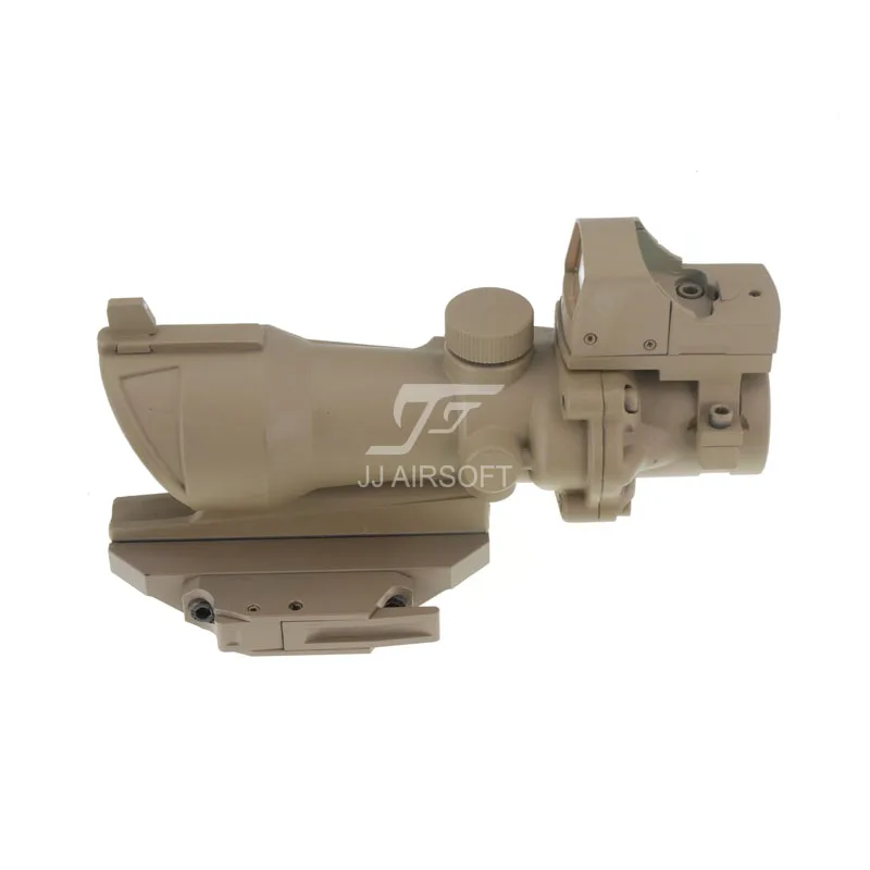 JJ Airsoft ACOG Style 4x32 Scope with Mini Red Dot AC12033 Bobro Quick Release / QD Mount (Black/Tan) | Спорт и развлечения