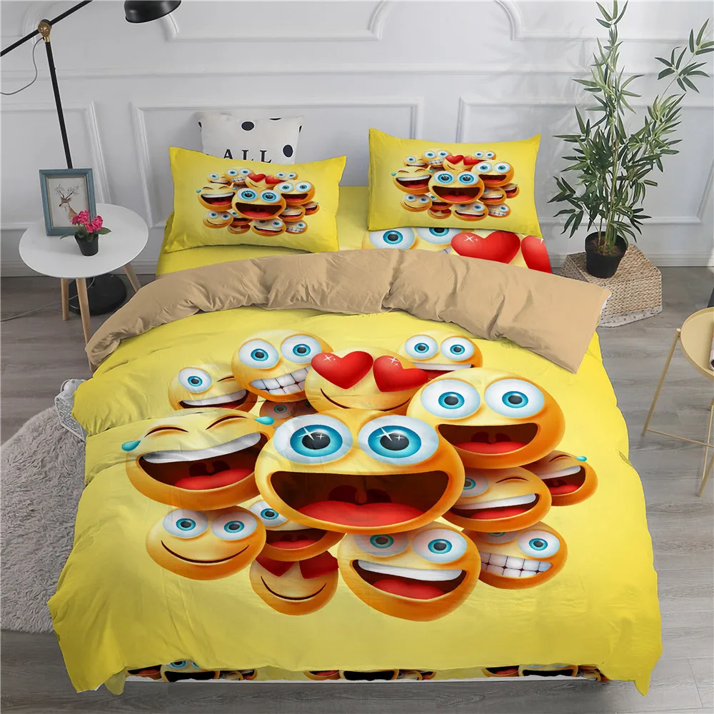 

3D Printing Smiley Bedding Set For Luxury Parent-child Couples Design Duvet Cover Set Soft Comforter Bed Cover Single King Sizes