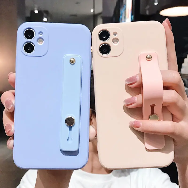 Wrist Strap Square Liquid Silicone Phone Case For Iphone 11pro Max Xr Xs Max X 7 8 Plus Stand Holder Cover For Iphone 12 Se Mobilnye Telefony I Aksessuary Aliekspress