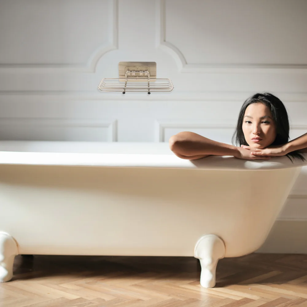 

2pcs Punch-free Shelf Bathroom Kitchen Storage Panel Holder Draining Soap Holder