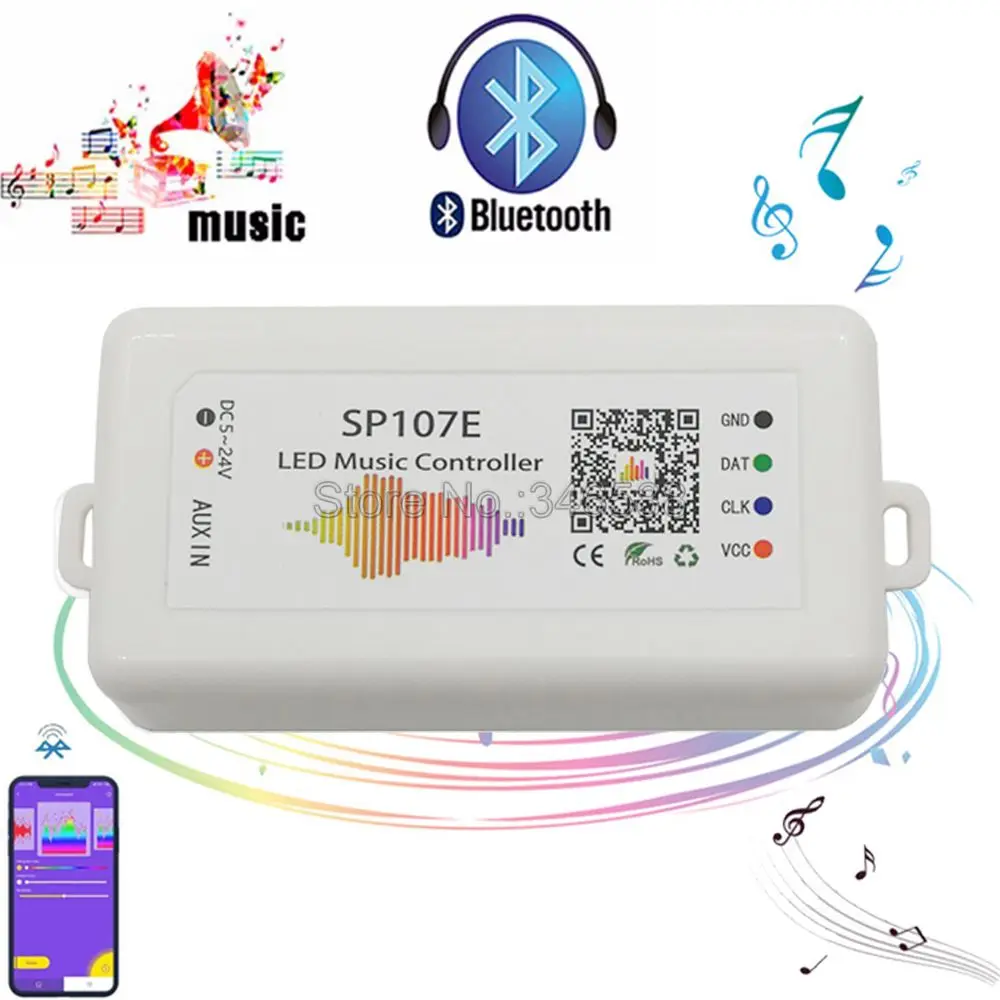 SP107E Bluetooth светодиодный музыкальный контроллер Pixel IC контроллер SPI через приложение для смартфона WS2812B WS2813 SK6812 Светодиодная лента 2048 пикселей