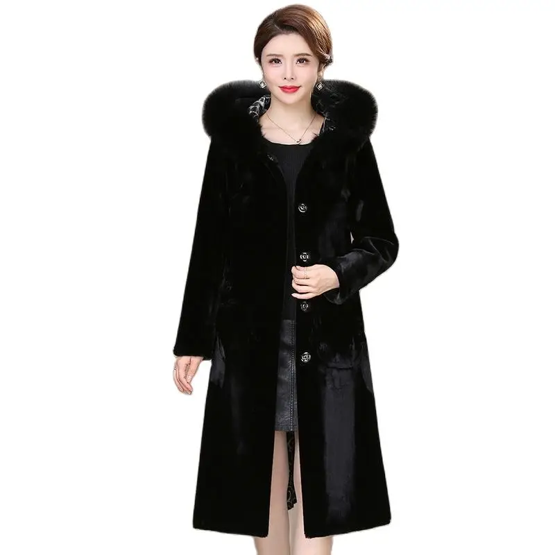 Winter Imitation Fur Jacket New Wear High-End Coat Female One-Sided Two-Sided Outwear Mother's Long Overcoat Fox Fur Collar Top