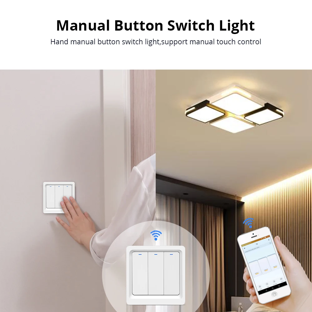 Zemismart ЕС WiFi настенный светильник с переключателем Alexa Google Home TUYA APP Control One Gang Two Three