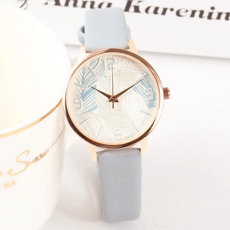 Часы женские кварцевые с синими листьями в стиле ретро|Женские наручные часы| |