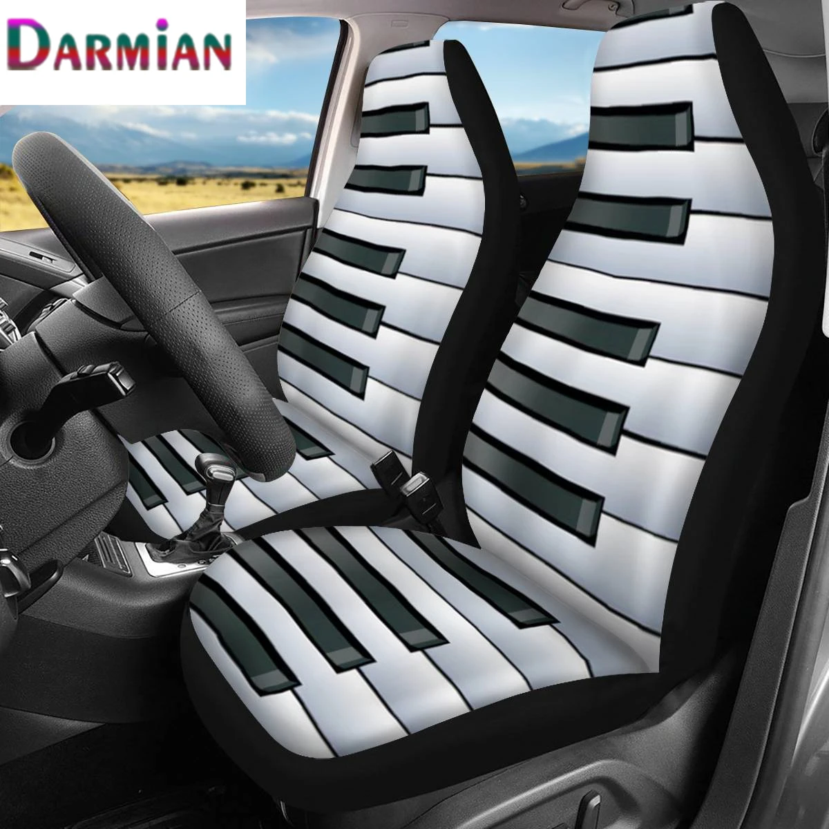 

Креативный набор DARMIAN с принтом музыкального пианино и клавиатуры, 2 автомобильных протектора сидений, удобные универсальные чехлы на перед...