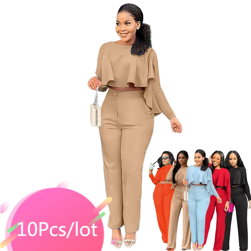 

Bulk Item Wholesale Lots Autumn Winter Women Two Piece Sets Crop Tops Long Wide Pants Solid Office Lady Matching Set Tracksuit