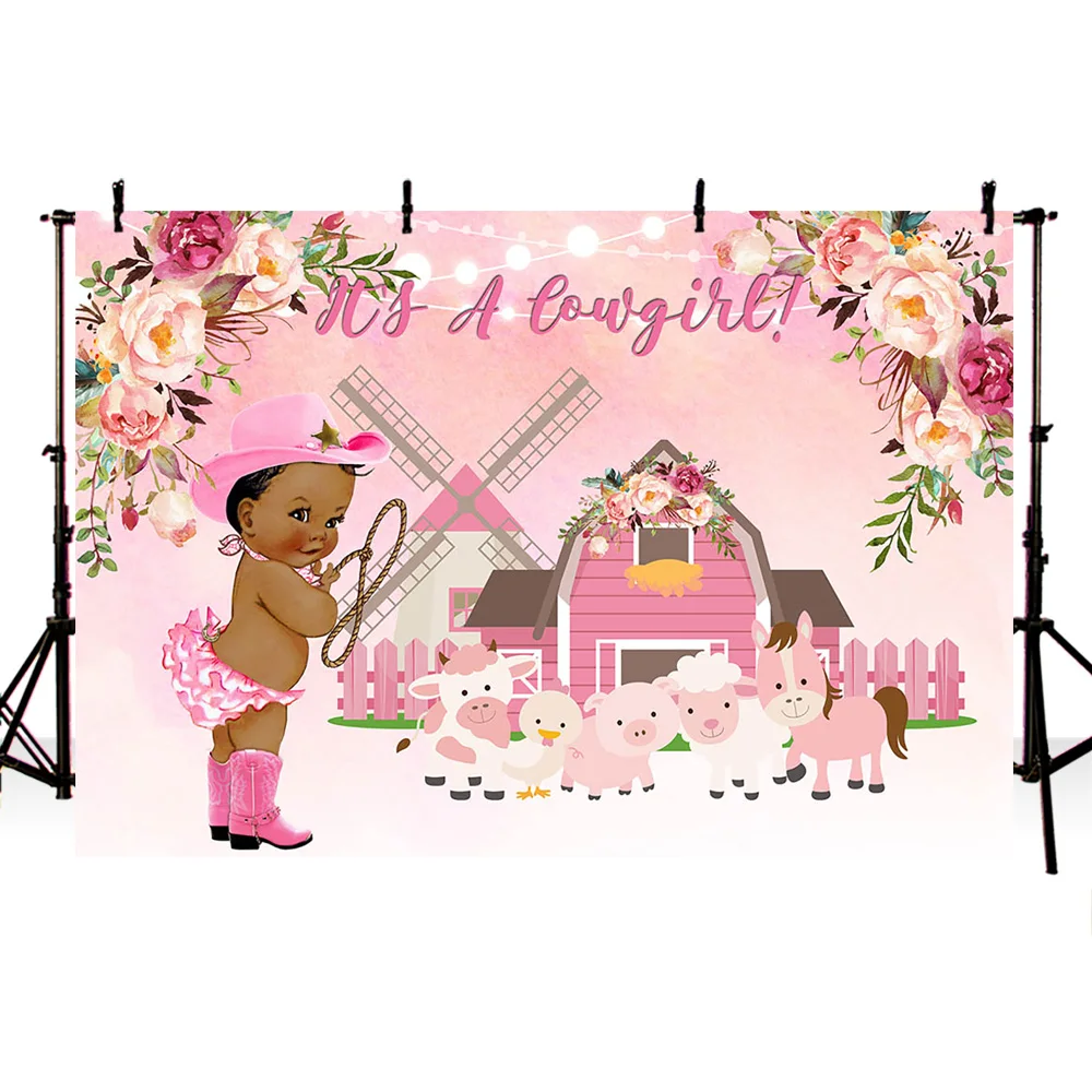 Корова Девушка ферма Новорожденный ребенок душ фон для фотографии склада Cowgirl